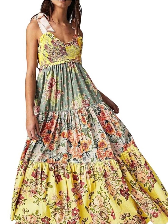 Free People Dresses & Skirts - Free People Floral Tiered Maxi Dress in Sage, Lemon & Blush
